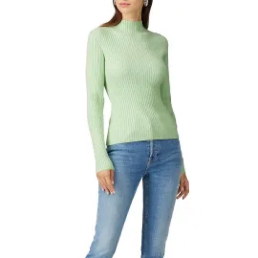 Finders keepers Briggette mint light green mock neck ribbed long sleeve knit top
